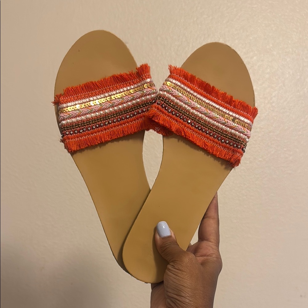 Orange Beaded Women's Sandals